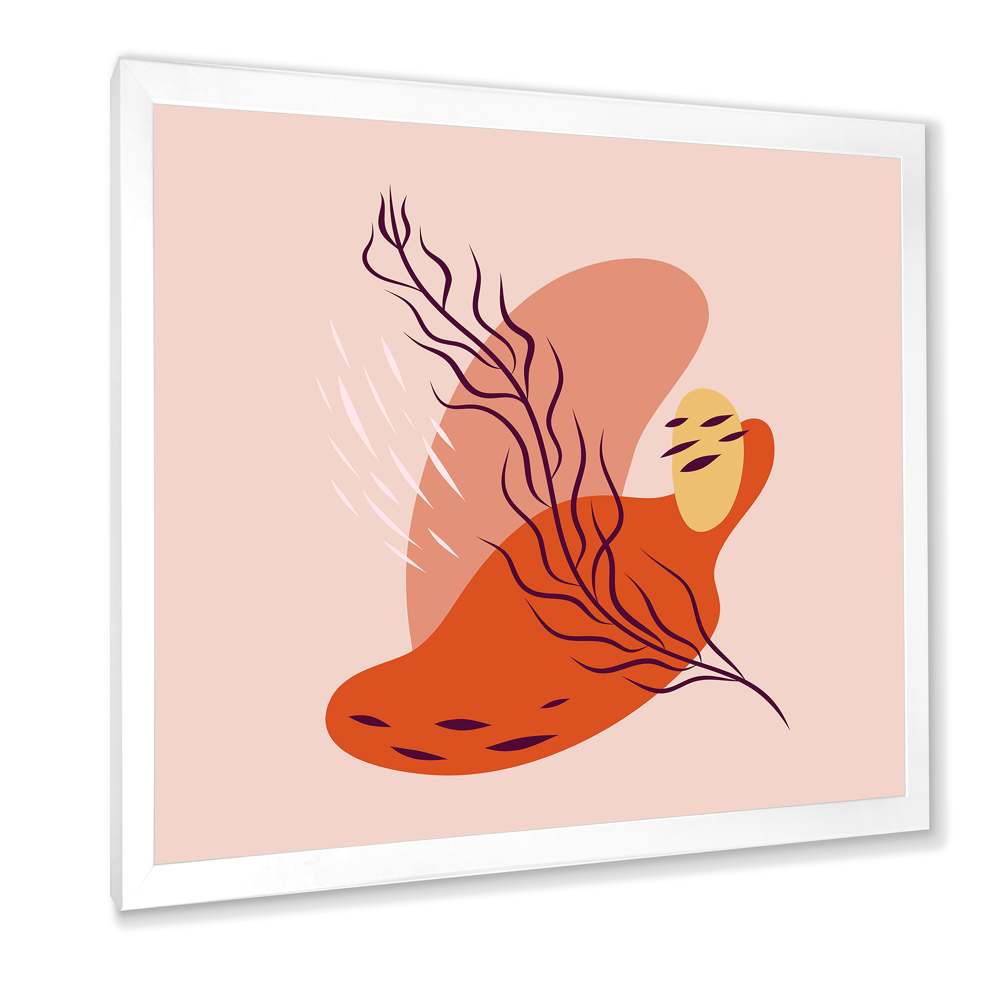 Abstract Warm Colors Spring Leaf 36 in x 36 in Framed Painting Canvas Art Print, by Designart