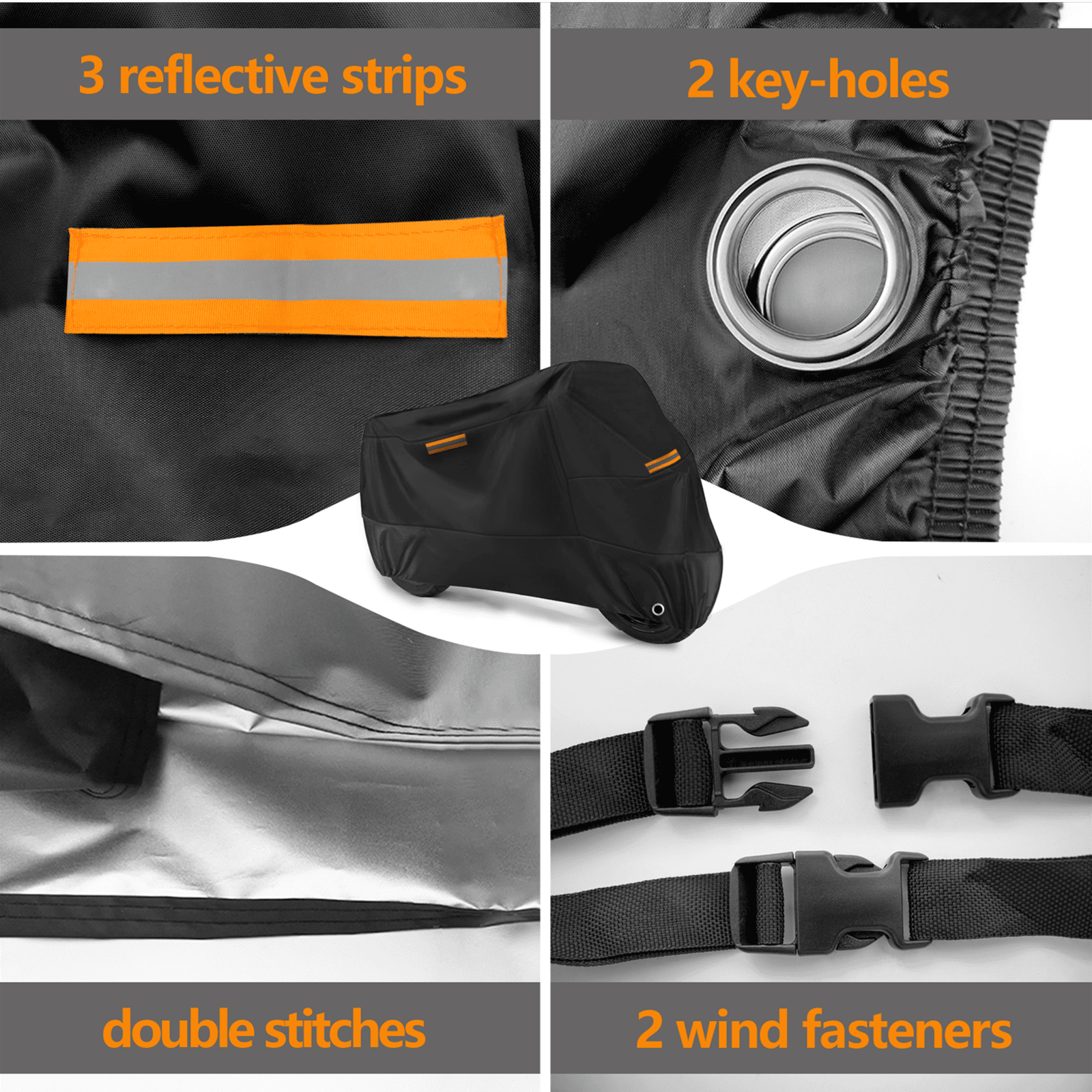 ROMGTNN Universal Motorcycle Cover Waterproof Outdoor Storage All Weather Rain Snow Sun Winter All Season Durable with Lockholes Black Oxford 116" Extra Large Harley Davidson Heavy Duty Touring Cover
