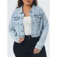 thumbnail image 2 of DARING DIVA Women's Plus Button Closed Cropped Denim Jacket 4X Light Blue Snow Wash, 2 of 6