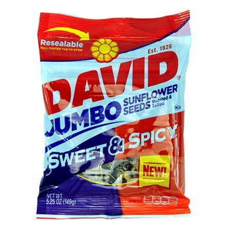 Product Of David, Sunflower Seeds Jumbo Sweet & Spicy , Count 12 (5.25 oz) - Sunflower Seeds / Grab Varieties &