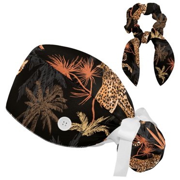Working Bouffant Cap With Sweatband - Adjustable Tie-Back Hat For Women & Men, Multi-Color Floral Print
