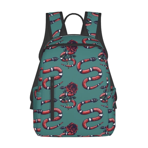 Fuzoiu Snake And Rose Print Lightweight Daypack,Weekender Bag for Men and Women, Travel Backpack with Padded Straps for School, Travel & Work