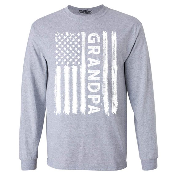 Shop4Ever Men's Grandpa American Flag Long Sleeve Shirt XX-Large Sports Grey