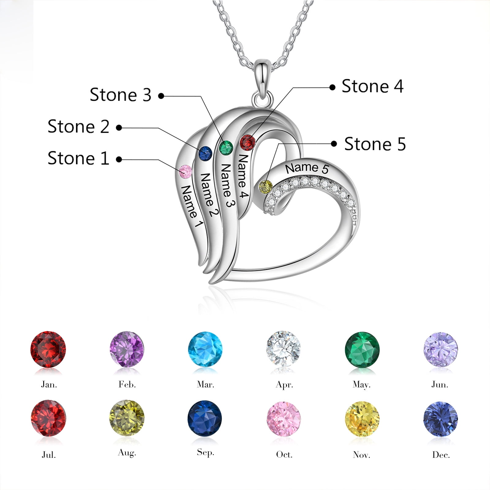 Mementos Personalized Brass Family Necklace for Women (Mother) with 5 Birthstones and Names