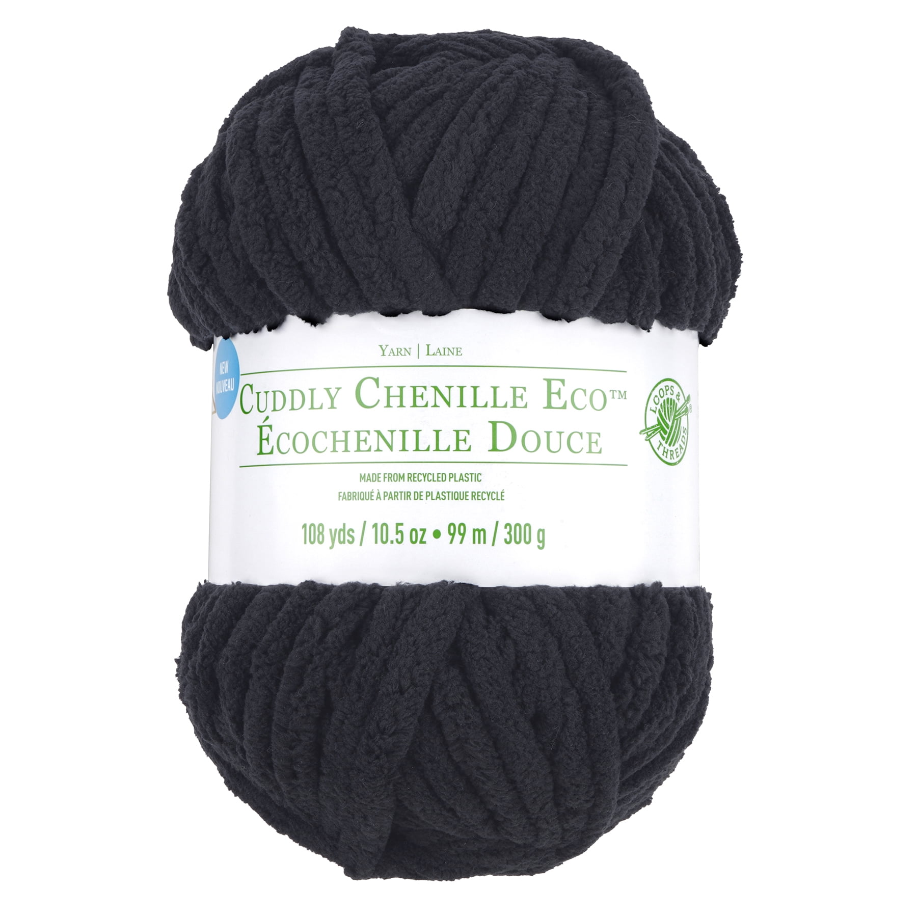 (3 pack) Cuddly Chenille Eco Yarn by Loops & Threads - Yarn for Knitting - Crochet - Weaving - and Arts & Crafts - Black - Polyester - 10.5 oz