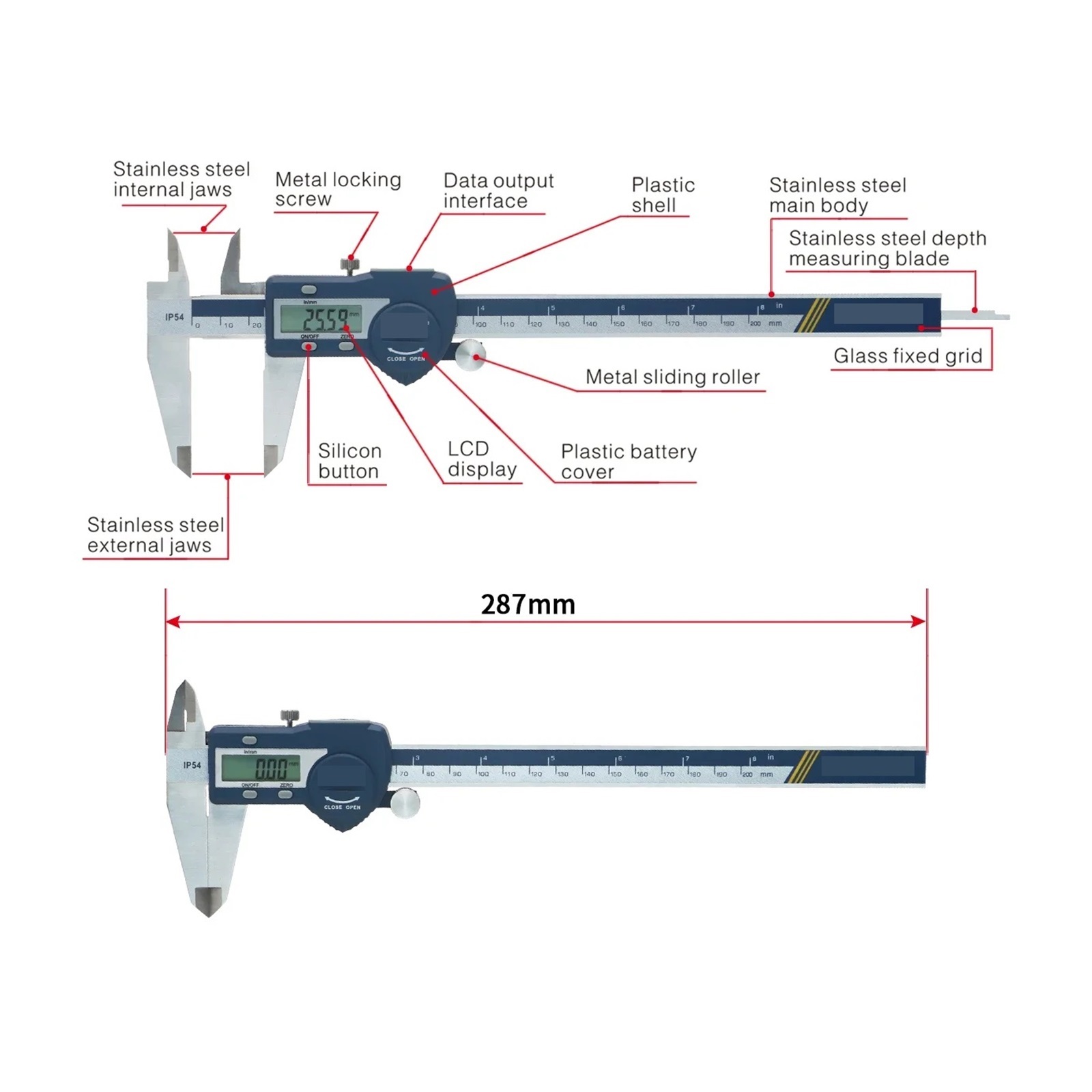 Digital Accurate Vernier Caliper Micrometer Digital Stainless Steel Vernier Caliper 200 mm Calliper Electronic Ruler