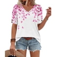 thumbnail image 5 of Staron Spring Summer Women's Printed Tops Casual V-Neck Button Down Shirt Short Sleeve Blouse, Pink M, 5 of 6