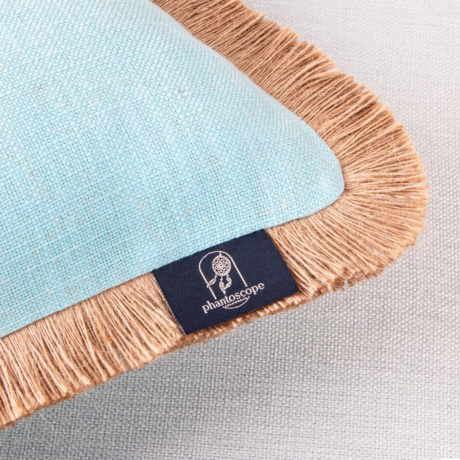 Phantoscope Linen Tassel Trimmed Farmhouse Series Decorative Throw Pillow, 18" x 18", Light Blue, 2 Pack