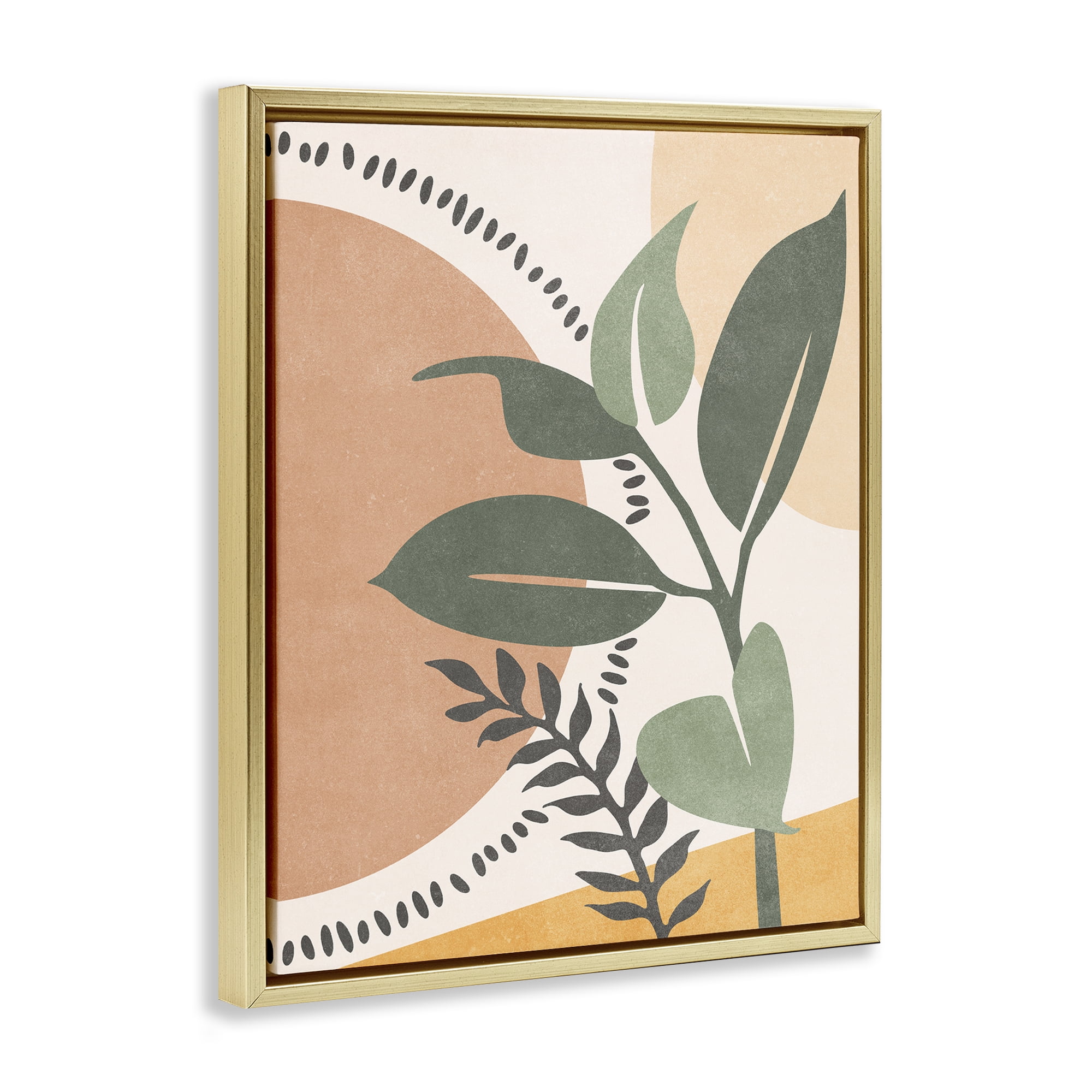 Stupell Industries Peachy Tropical Boho Landscape & Nature Painting Gold Floater Framed Canvas Art Print Wall Art, 25 x 31