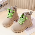 thumbnail image 2 of Huowey Girls Booties Solid Color Low Heel Stylish Booties Side Zipper Lace Up Winter Warm Anti- Casual Comfortable Fashion Footwear,Khaki,3.5-4 Years, 2 of 7