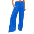 thumbnail image 2 of AKEGAMN High Waist Wide Leg Smocked Elastic Waist Loose Comfy Casual Pants With Pockets, Blue XL, Size S-XXL, 2 of 5