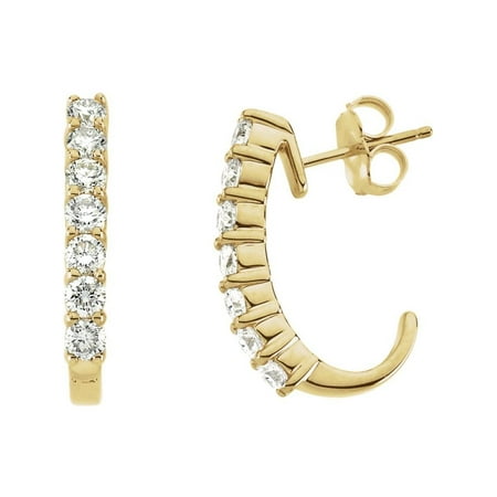 1 ct tw Diamond J-Hoop Earrings in 14k Yellow Gold