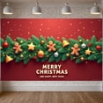 thumbnail image 3 of Red Background Christmas Banner Green Pine Branches New Year Banner Gingerbread Man Star Ornaments Holiday Banner for Christmas Party New Year Celebration Home Decoration, 3 of 9