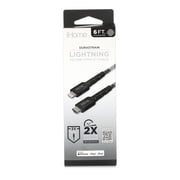 iHome Nylon Braided Lightning to USB-C Cable, Black, 6