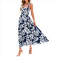 thumbnail image 2 of Vestido Maxi Bohemio de Verano para Mujer, Sin Mangas, Fruncido, con Tirantes Finos, Corte en A, Fluido, para Playa, Azul Oscuro, Talla M, 2 of 8