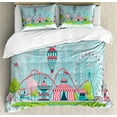 thumbnail image 1 of Ferris Wheel Duvet Cover Set Queen Size, Urban Landscape with Colorful Circus Tents Air Balloons and Rollercoaster, Decorative 3 Piece Bedding Set with 2 Pillow Shams, Multicolor, by Ambesonne, 1 of 3