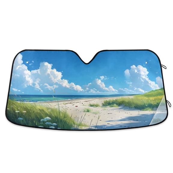 Beach Cloud Sea Car Windshield Sun Shade Foldable Car Front Window Visor Heat and UV Protection 53x23.5