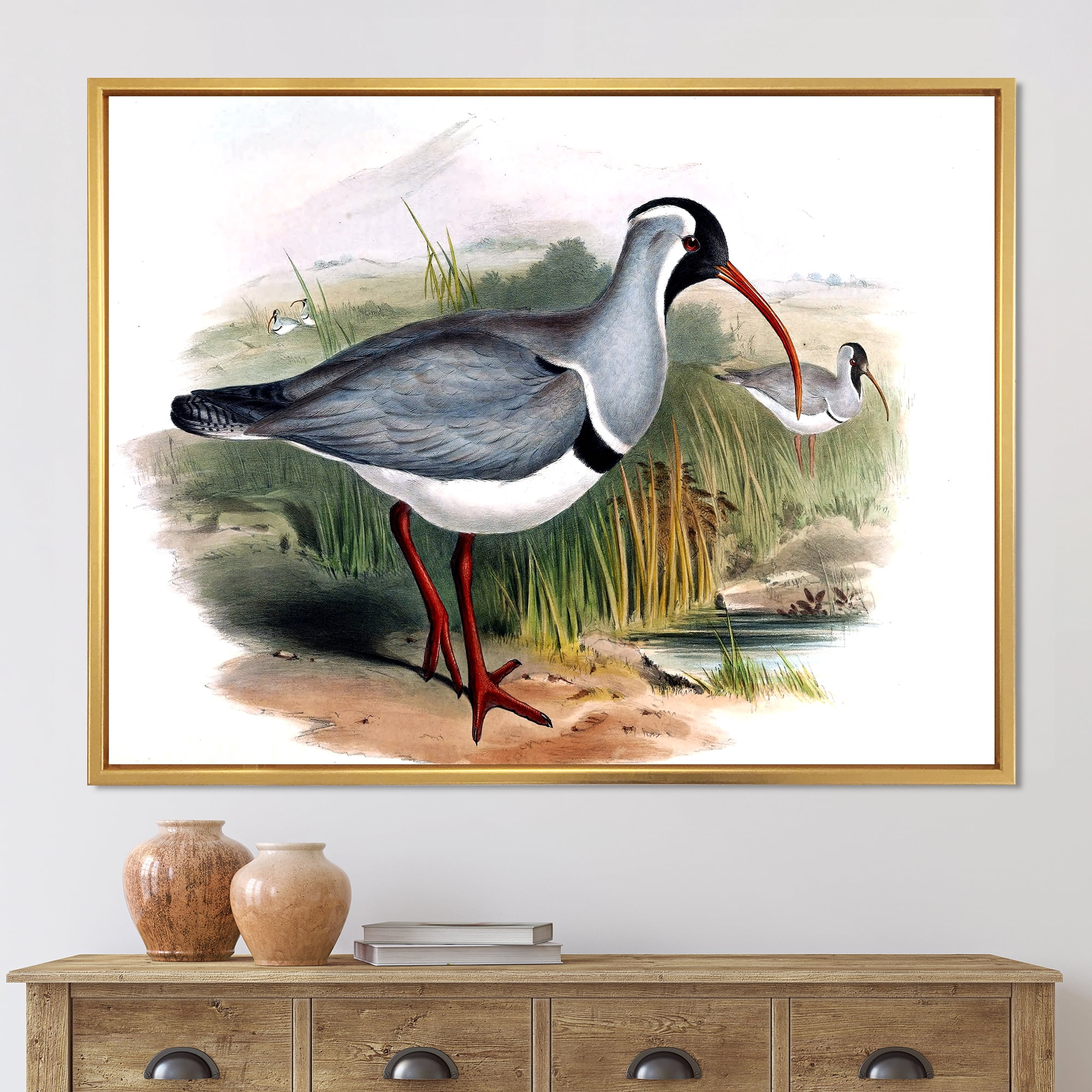 Designart 'Vintage Countryside Birds In Wild' Farmhouse Framed Canvas Wall Art Print