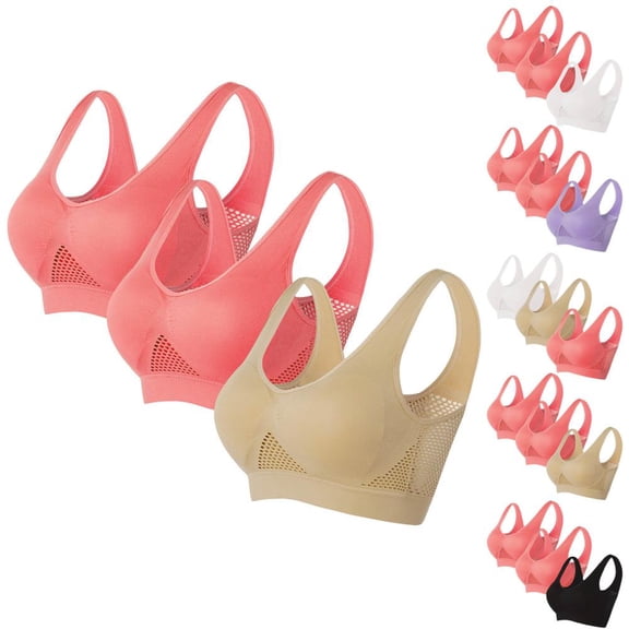 Women'S Seamless Wirefree Sports Bra with Removable Pads, Breathable for Yoga and Daily Wear, 3-Pack M