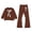 Brown, variant on GPOECD Outfits for Girls Long Sleeve Top and Flare Pants with Bow Print Elegant Two Piece Outfit Girls' Clothing Sets,Sky Blue,8-9 Years