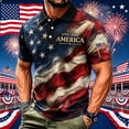 thumbnail image 2 of Mens Patriotic USA 250th Anniversary Short Sleeve Polo Shirts, American Flag Embroidery Vintage US Flag Print Casual Tops for Independence Day(Dark Blue,L), 2 of 5