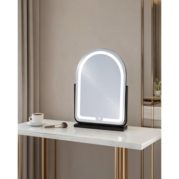 Hollywood Makeup Mirror 3-Color Dimmable LED Lights Vanity Mirror Wide Arch Design, USB Powered Bedroom Dressing Table（Black;Large-44*32cm）