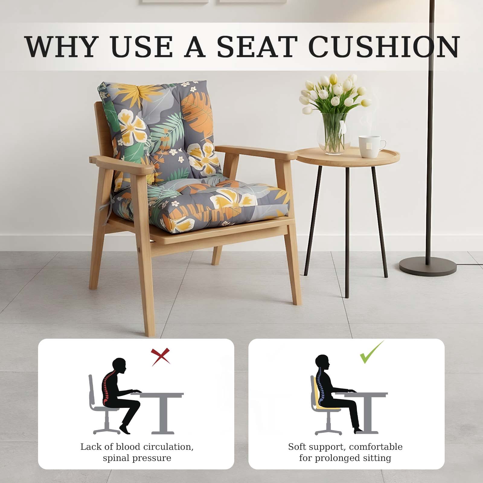 Eurhowing Waterproof Patio Rocking Chair Cushions 1-Piece, 3" Thick Outdoor Chair Cushion with Ties, Non-Slip Seat Pad for Garden Lawn Furniture, 1Pack, Floral