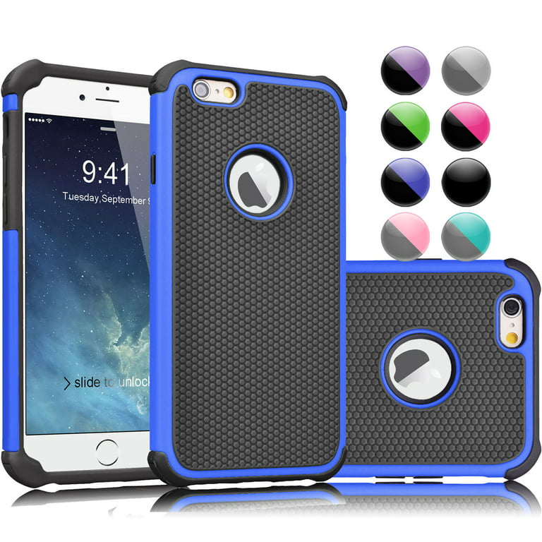 iPhone 6S Case,iPhone 6 Case, Njjex [Blue/Black] Rugged Rubber Double Layer Plastic Scratch Resistant Hard Case For iPhone 6S / 6 4.7 Inch - Walmart.com