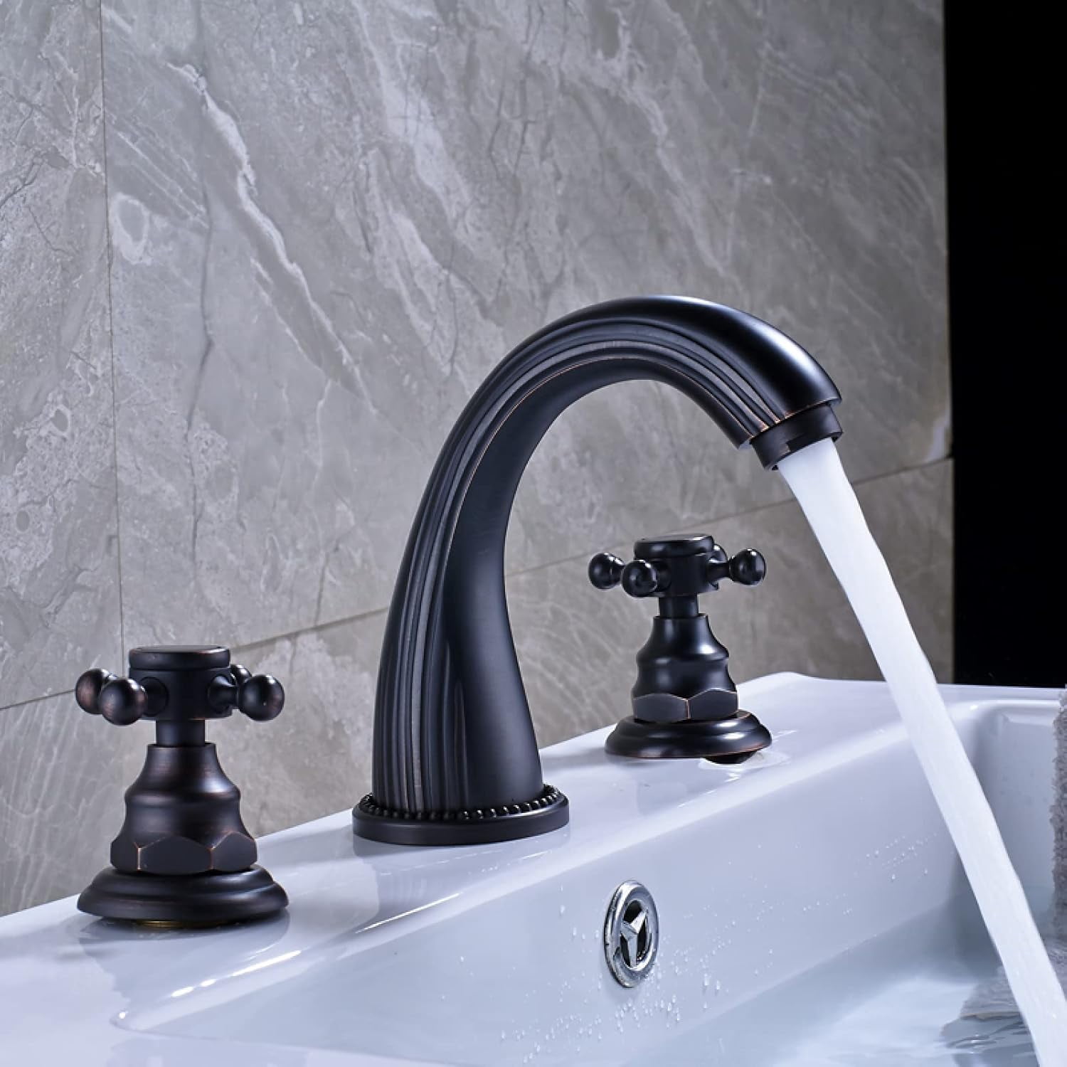 Vintage Bathroom Faucet, Hot and Cold Water Faucet, Brass Bathroom Faucet, 2 Handle Bathroom Faucet, Faucet for Bathroom Sink 3 Hole, Cross Handle Bathroom Faucet, Black