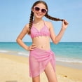 thumbnail image 2 of Nwiuh Girls 3 Piece Bikini Set Halter Triangle Swimsuit with Cover up Skirt Bathing Suits (Pink, 10-11 Years), 2 of 7