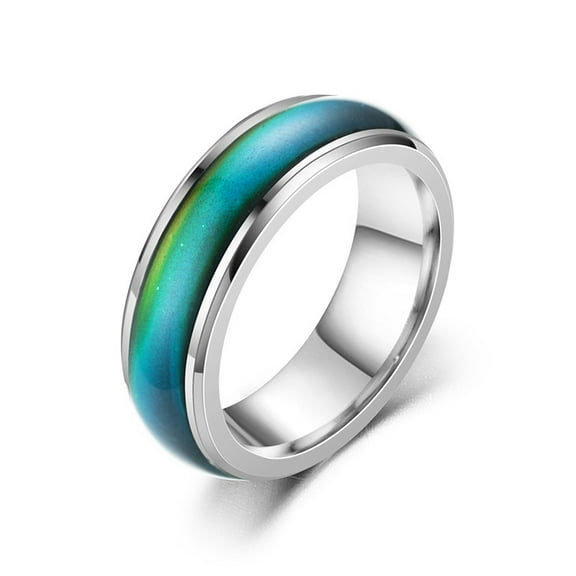 6pc Non-Tarnish Mood Ring Temperature Change Color Emotion Feeling Stainless Steel Plain Ring for Women Stainless Steel Color US Size 8(18.1mm)