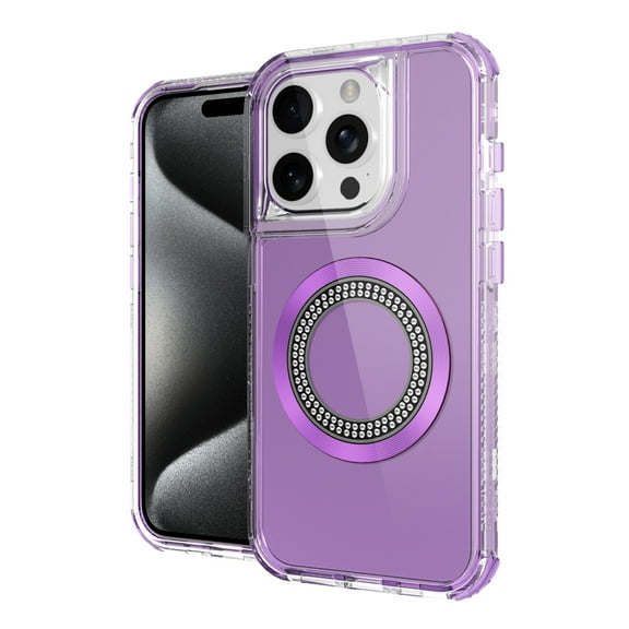 For iPhone 13 Pro Max Magnetic Ring Circle Bling Chrome 3in1 Hybrid Case - Purple