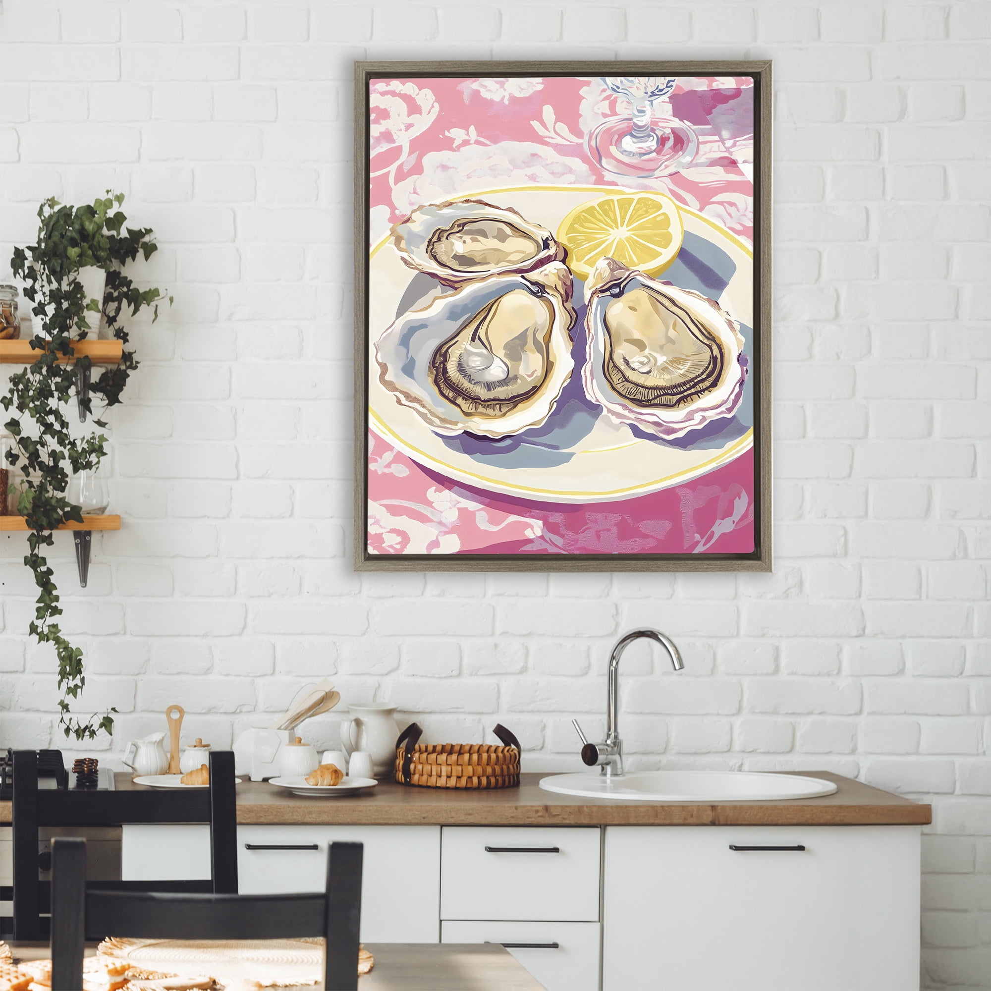Stupell Industries Plated Oysters & Lemons Brown Framed Floater Canvas Wall Art, design by The Prints Vibe
