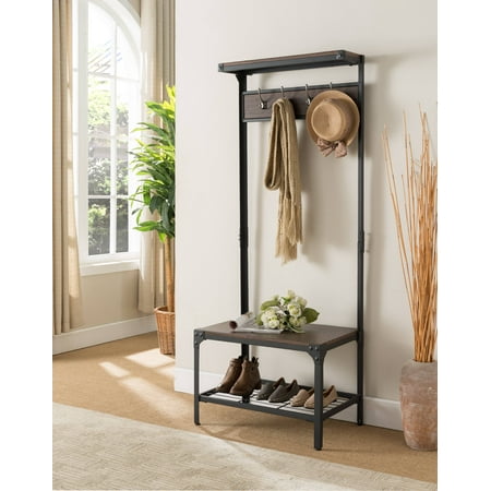 Catalina Entryway Hall Tree Hallway Bench With Coat Rack Shoe