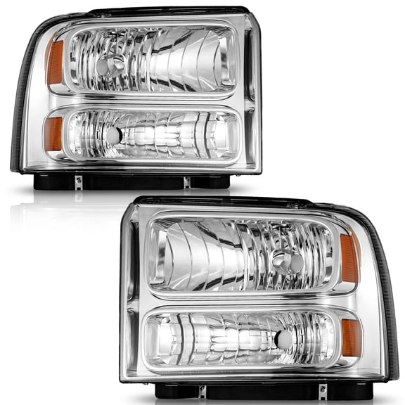 WEELMOTO Headlights Compatible with 2005-2007 Ford F250 F350 F450 F550 Super Duty, for 2005 2006 2007 Ford F250 Headlamp Replacement Chrome Housing