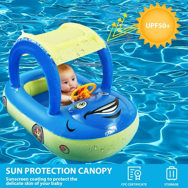 TFixol Baby Inflatable Pool Float with Canopy Car Shaped Babies Swim Float Boat with Sunshade Safty Seat for Toddler Infant Swim Ring Pool Spring Floaties Summer Beach Outdoor Play Blue Walmart