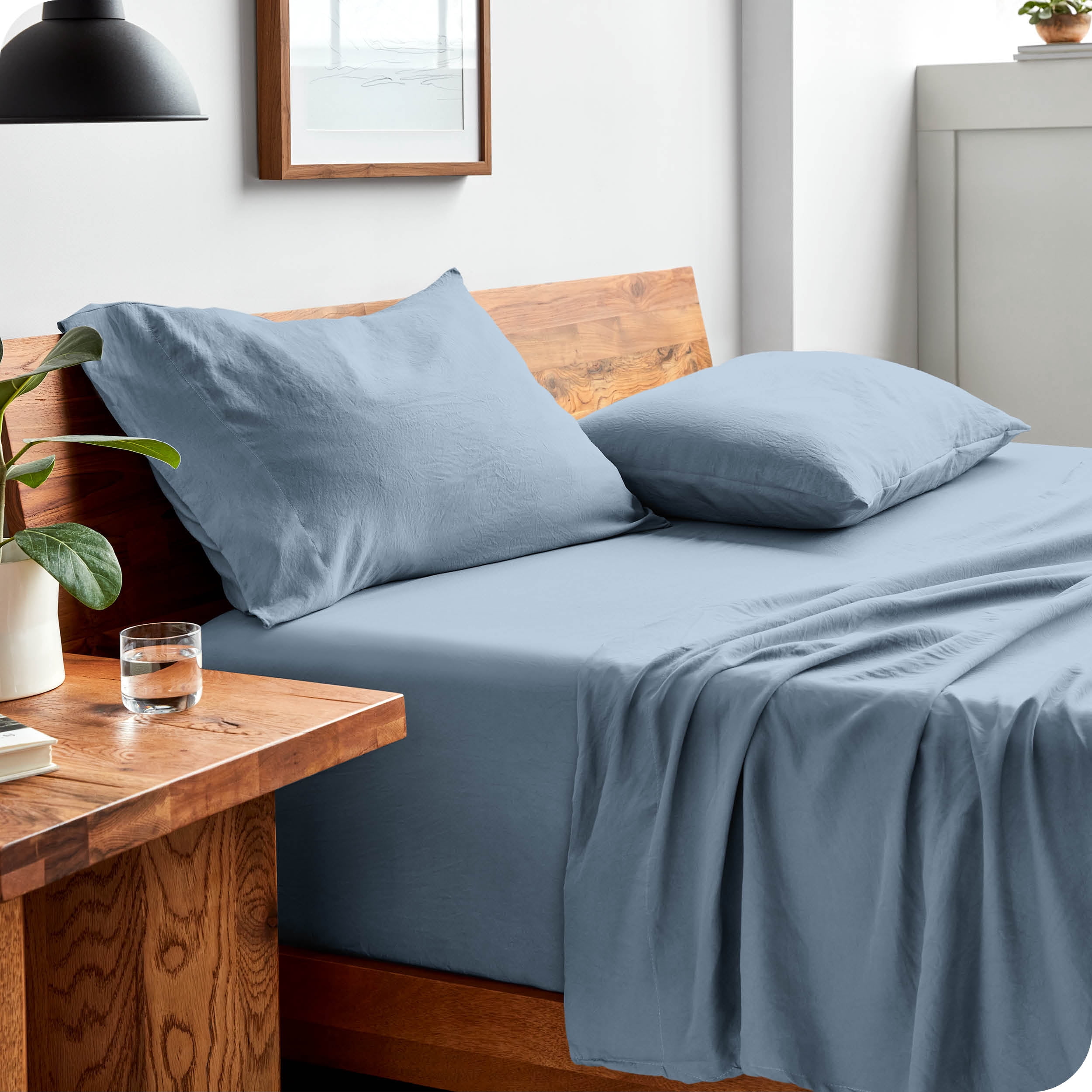Bare Home Dusty Blue Sandwashed Microfiber Sheet Set, Wrinkle Resistant, Deep Pocket, Full