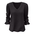 thumbnail image 4 of Endives Women's Long Sleeve T Shirt Lace Mesh Hollow V Neck Casual Womens Top Spring Trendy Black, 4 of 5