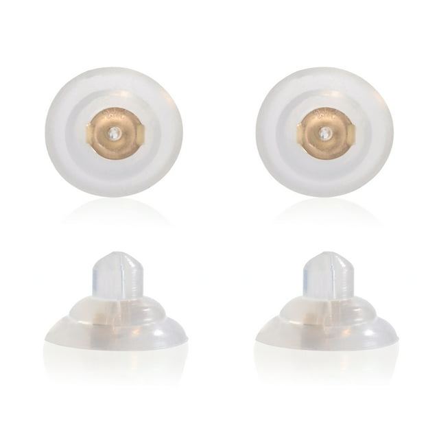 Universal EZback Earring Backs Soft Clear Silicone and 14k Yellow Gold Medium 2 Pairs