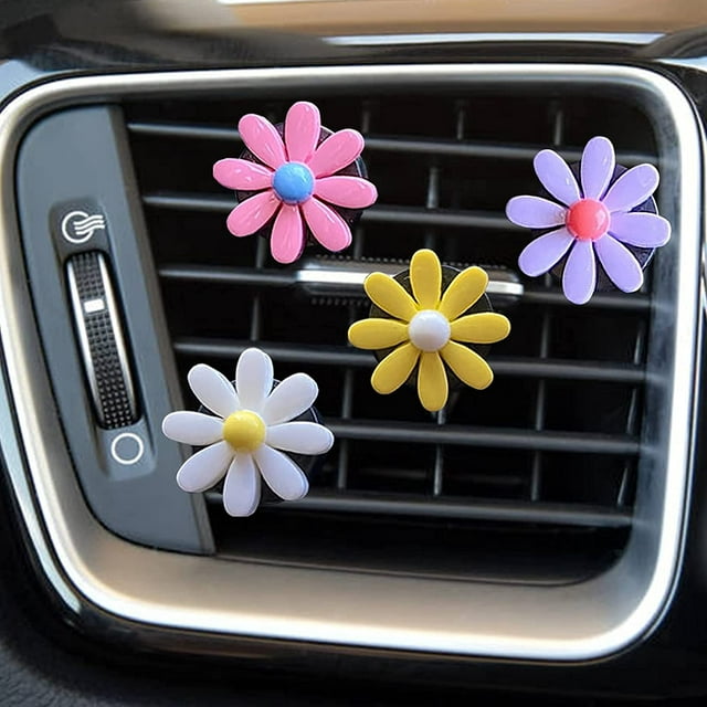 Abastado 4 piezas de encanto de coche hermosas flores de margarita clips de ventilación de coche ambientador lindo automotriz interior adornos accesorios