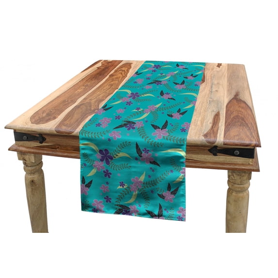 Botanical Table Runner, Flower Branches with Fern Leaf Summer Foliage Beauty Gardening Inspiration Theme, Dining Room Kitchen Rectangular Runner, 3 Sizes, by Ambesonne