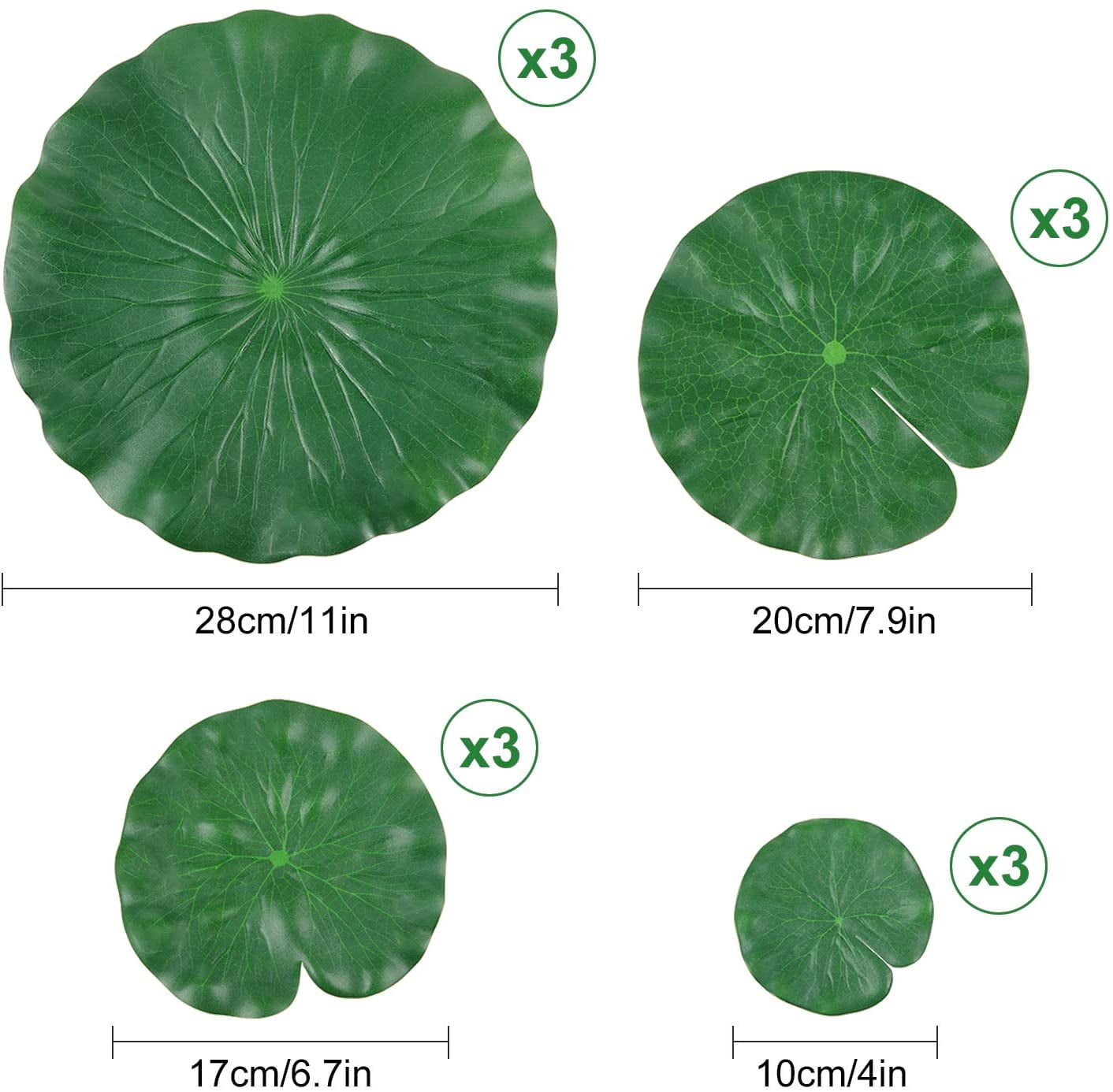 12 Pack Artificial Lily Pads Floating for Pond, 4 Sizes Lily Pad Fake Lotus Leaves Fish Decorations, Realistic Foam Water Plants for Koi Aquarium Fish Tank Pool Landscape Garden Decor