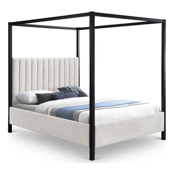 Meridian Furniture Kelly Grey Boucle Fabric Full Bed