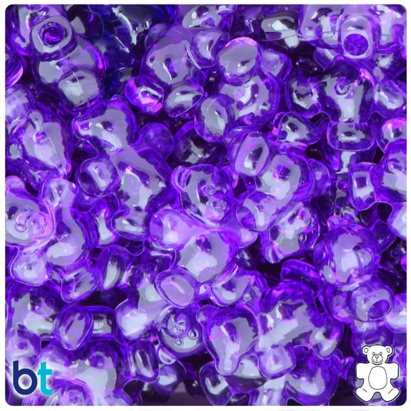 BeadTin Amethyst Transparent 25mm Teddy Bear Plastic Pony Beads (24pcs)
