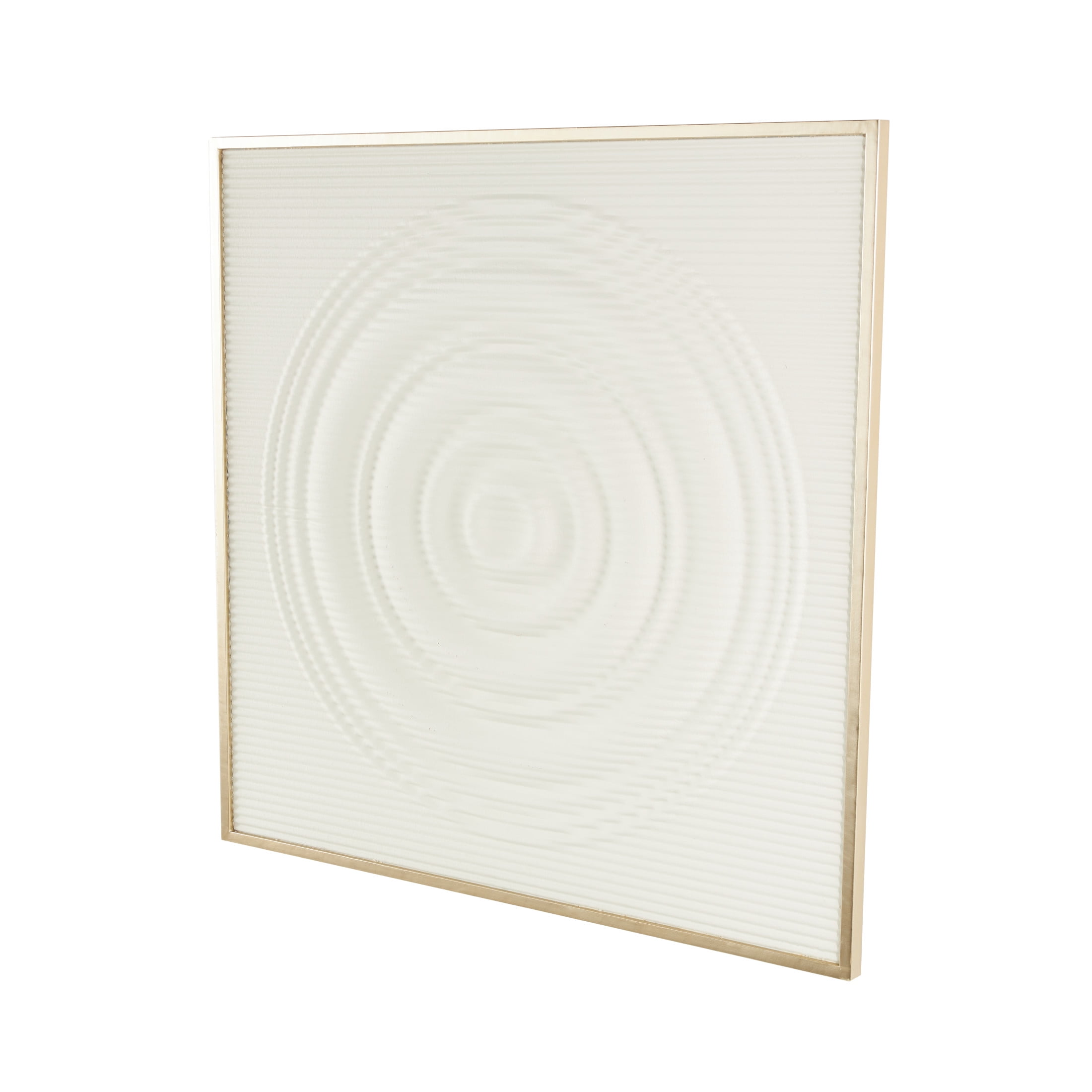 DecMode White Metal Ribbed Geometric Wall Decor with Brass Frame