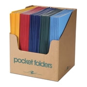 Roaring Spring 100 Pocket Folders in Counter Display, 11.75"x9.5", Twin Pockets Hold 25 Sheets Each, 11 Pt Tag Board, 5 Standard Colors, Made in the USA