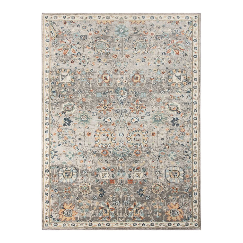 5' X 7' Blue and Orange Floral Stain Resistant Indoor Outdoor Area Rug Color: Gray, Size: 8'9" x 11'9"