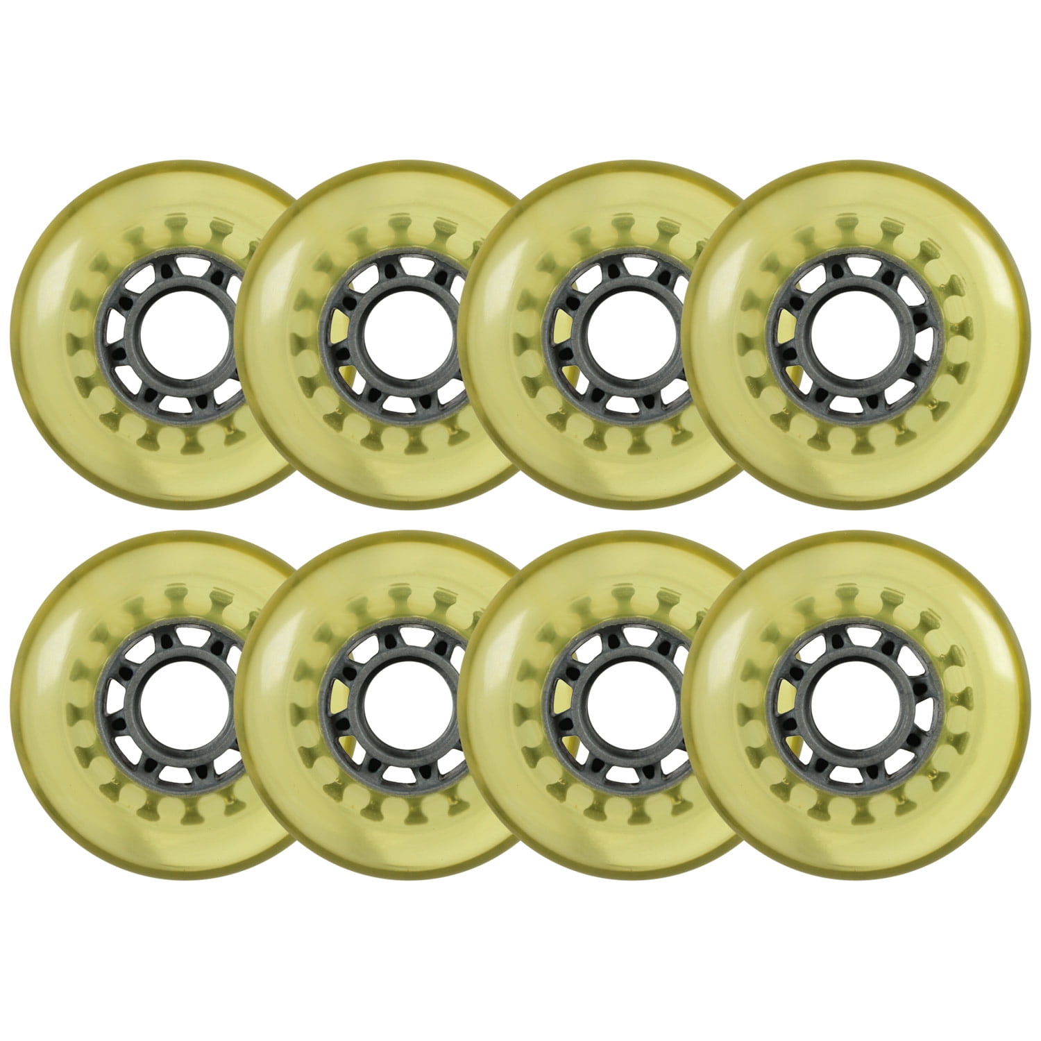 Inline Skate Replacement Wheels Grey/Yellowed 76mm 78A 8Spoke 8 Pack