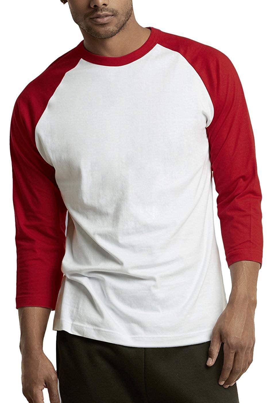 DailyWear Mens Casual 3/4 Sleeve Plain Baseball Cotton T Shirts RED ...