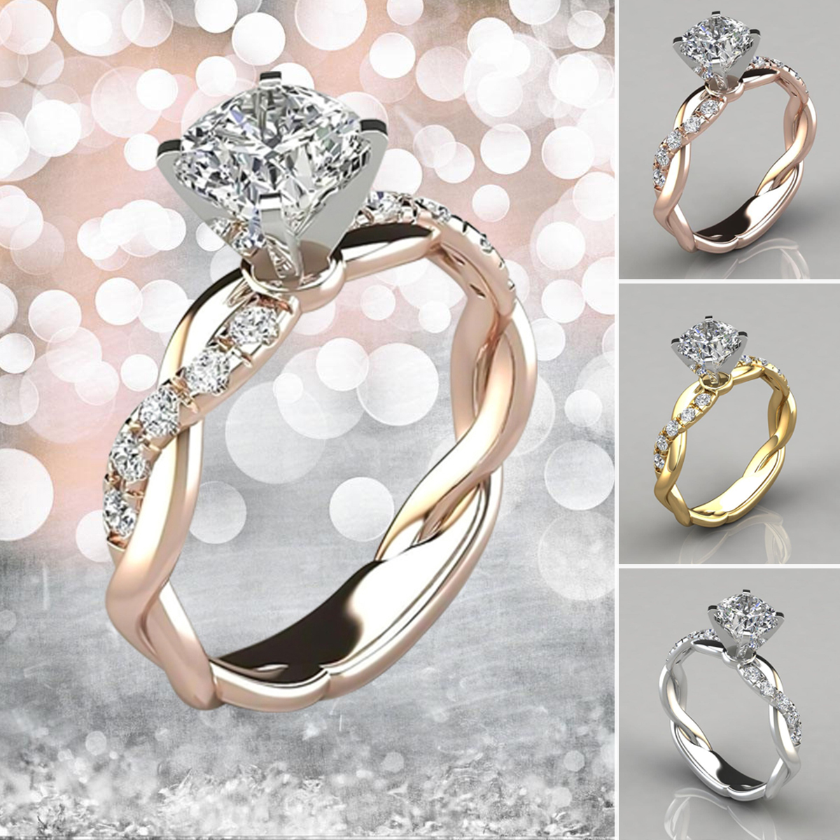 Cnebo Elegant Heart Diamond CZ Zircon Ring,Couple Men Women Engagement Ring Jewelry Valentines Gift Womens Fashion Diamond Wedding Ring